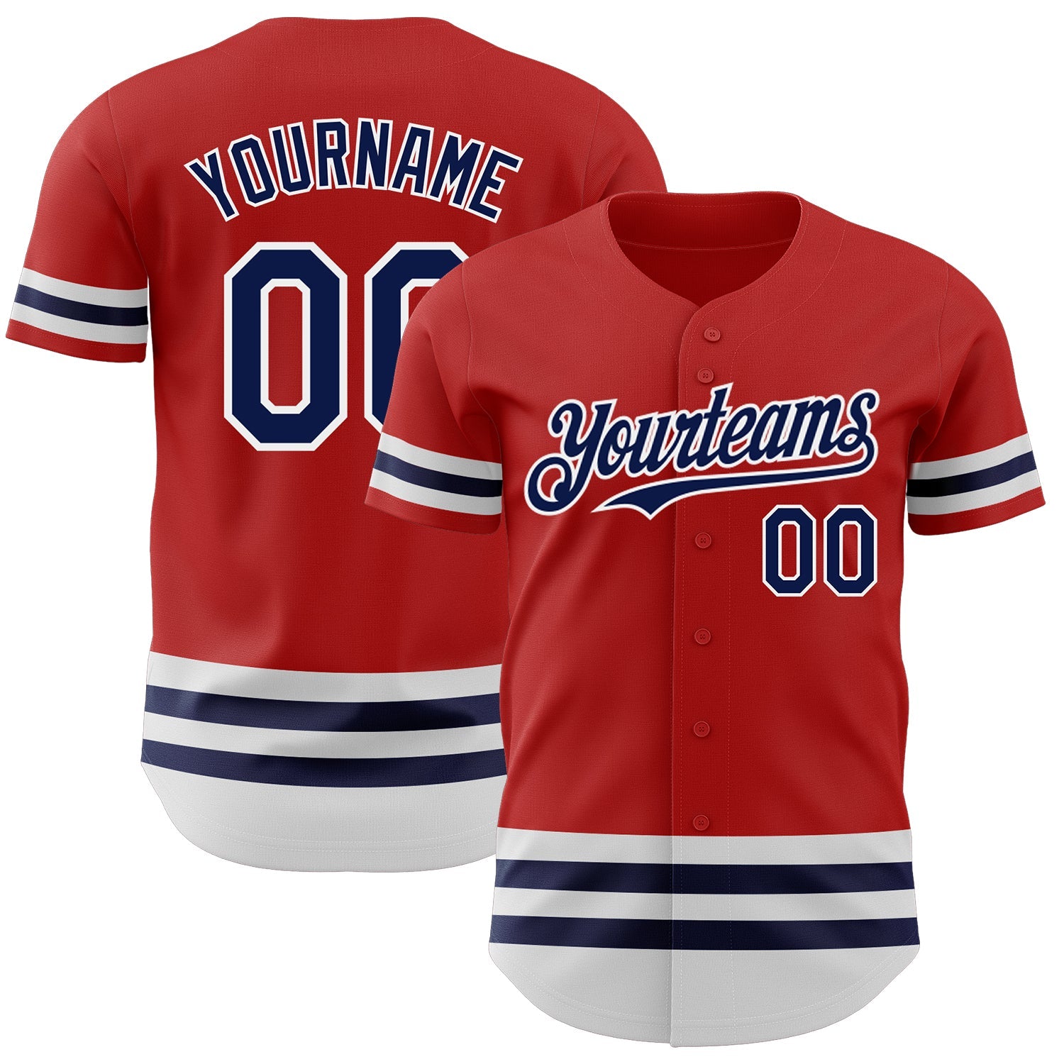 Custom Red Navy-White Line Authentic Baseball Jersey - Sky-Custom