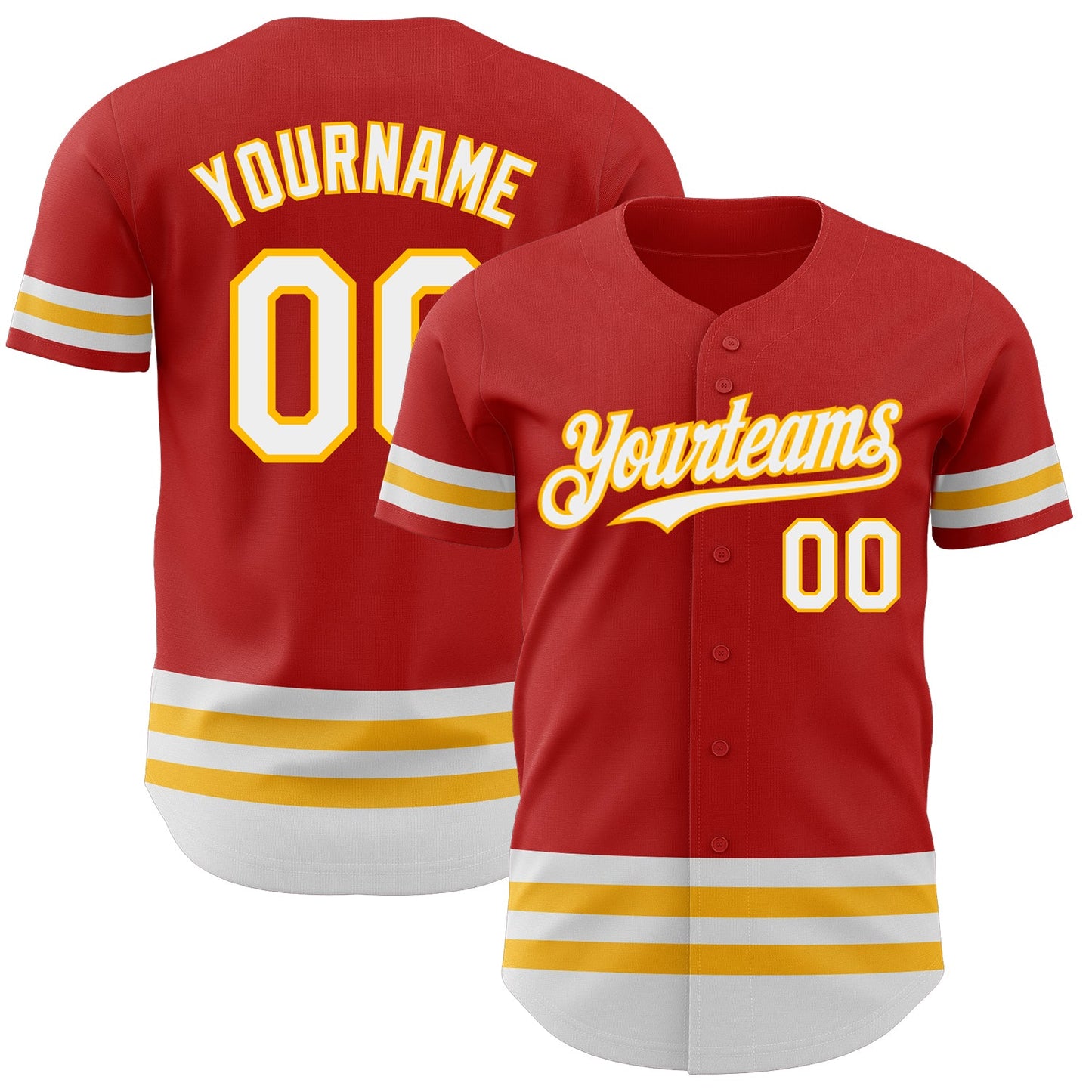 Custom Red White-Gold Line Authentic Baseball Jersey - Sky-Custom