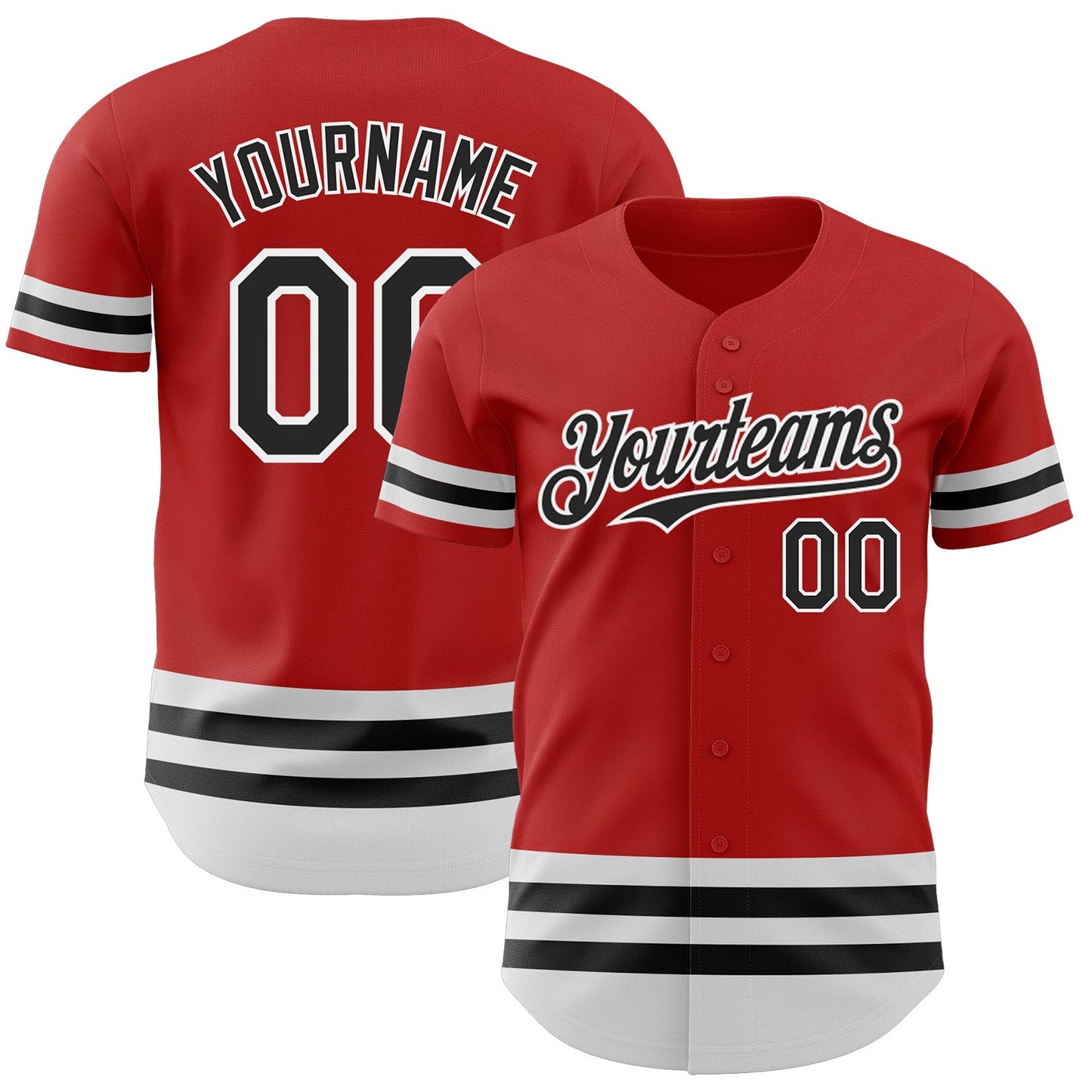 Custom Red Black-White Line Authentic Baseball Jersey - Sky-Custom