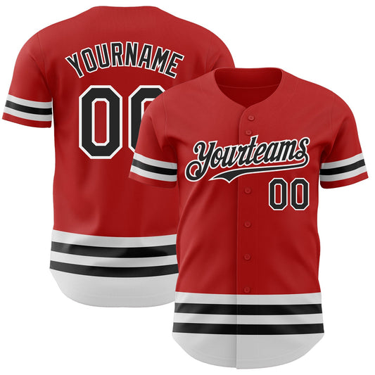 Custom Red Black-White Line Authentic Baseball Jersey - Sky-Custom