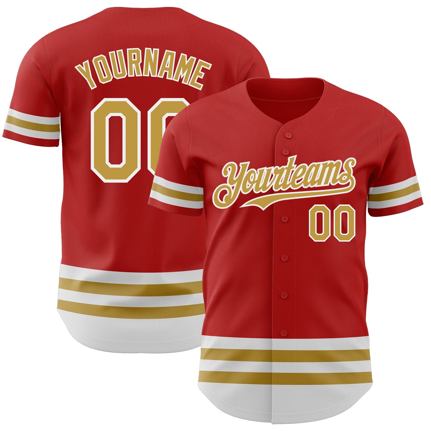 Custom Red Old Gold-White Line Authentic Baseball Jersey - Sky-Custom