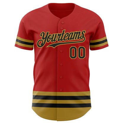 Custom Red Black-Old Gold Line Authentic Baseball Jersey - Sky-Custom