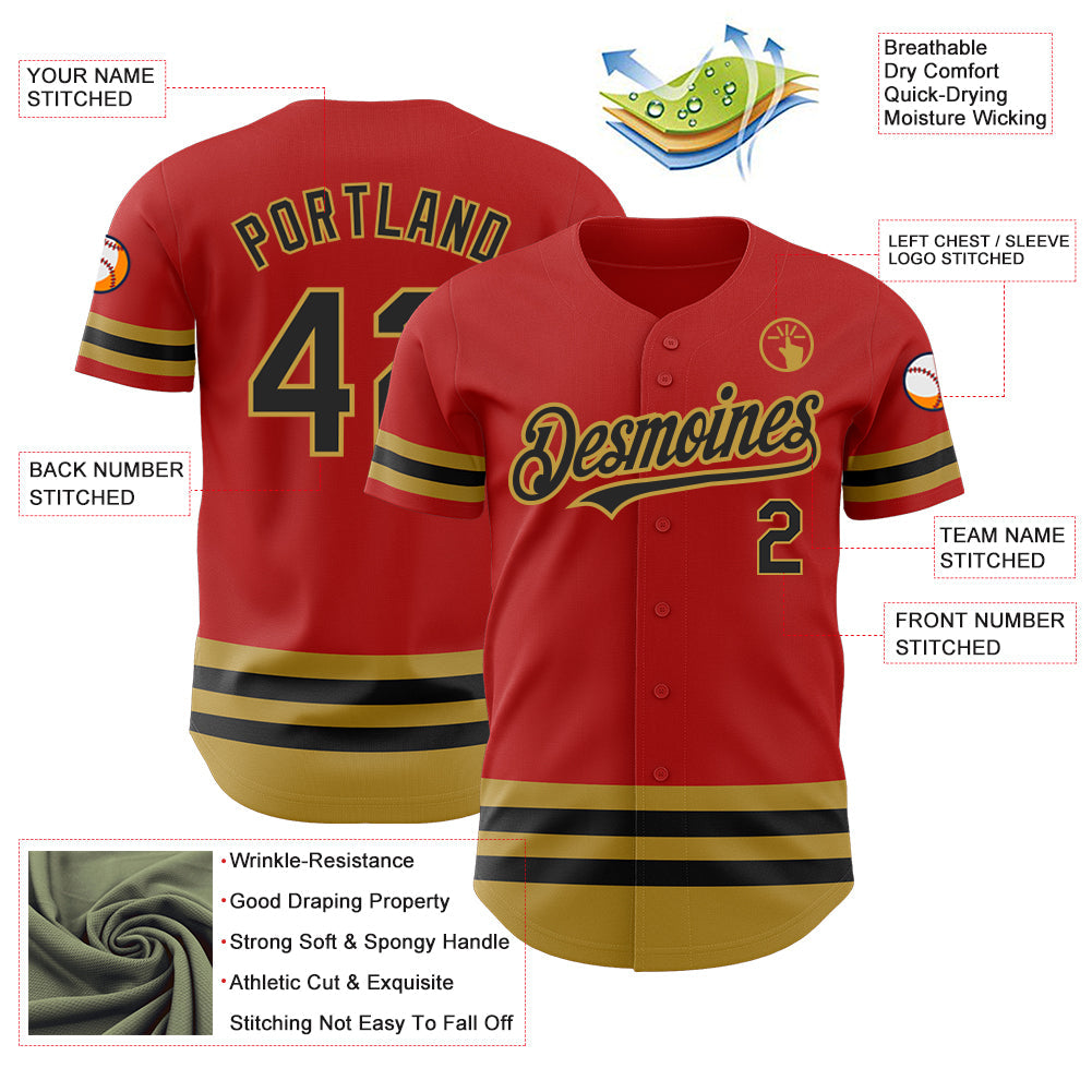 Custom Red Black-Old Gold Line Authentic Baseball Jersey - Sky-Custom