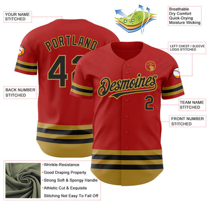 Custom Red Black-Old Gold Line Authentic Baseball Jersey - Sky-Custom