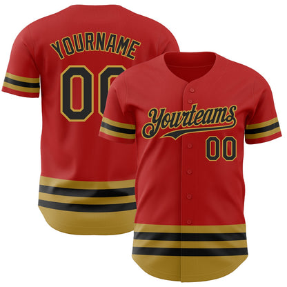 Custom Red Black-Old Gold Line Authentic Baseball Jersey - Sky-Custom