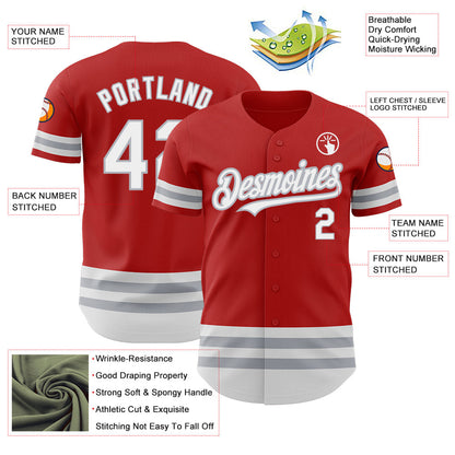 Custom Red White-Gray Line Authentic Baseball Jersey - Sky-Custom
