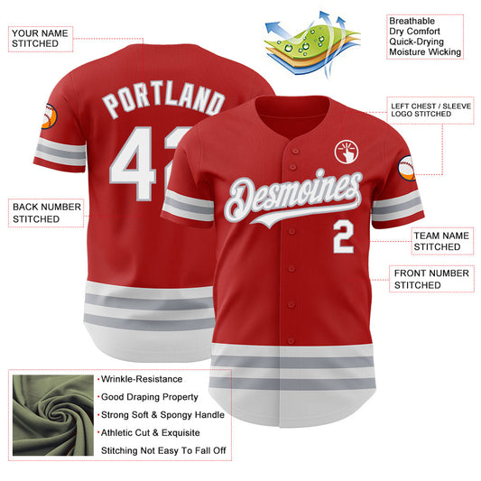 Custom Red White-Gray Line Authentic Baseball Jersey - Sky-Custom