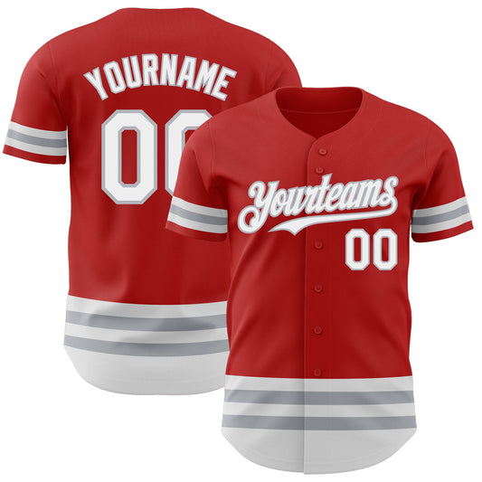 Custom Red White-Gray Line Authentic Baseball Jersey - Sky-Custom