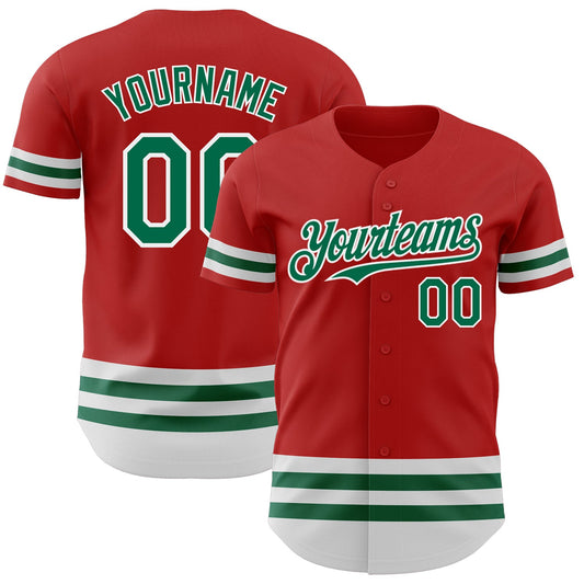 Custom Red Kelly Green-White Line Authentic Baseball Jersey - Sky-Custom