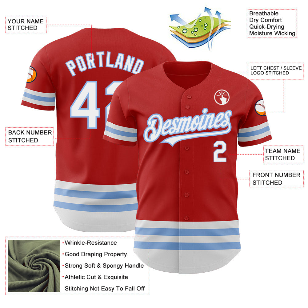 Custom Red White-Light Blue Line Authentic Baseball Jersey - Sky-Custom