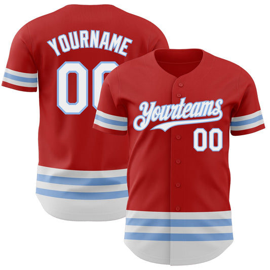 Custom Red White-Light Blue Line Authentic Baseball Jersey - Sky-Custom
