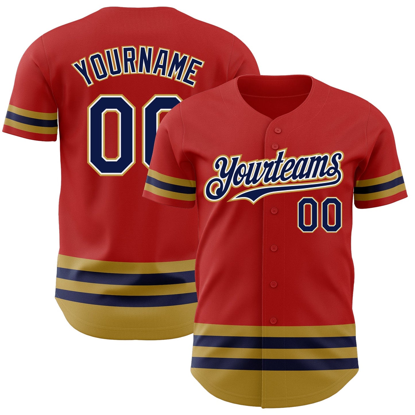 Custom Red Navy-Old Gold Line Authentic Baseball Jersey - Sky-Custom