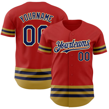 Custom Red Navy-Old Gold Line Authentic Baseball Jersey - Sky-Custom