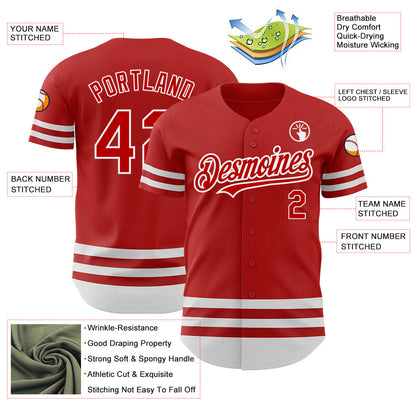 Custom Red White Line Authentic Baseball Jersey - Sky-Custom