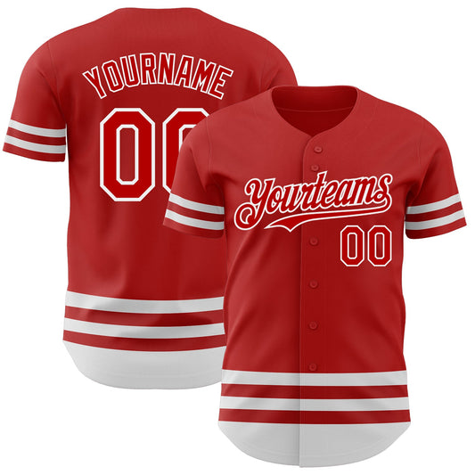 Custom Red White Line Authentic Baseball Jersey - Sky-Custom