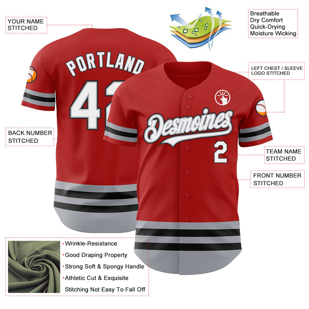 Custom Red Gray-Black Line Authentic Baseball Jersey - Sky-Custom