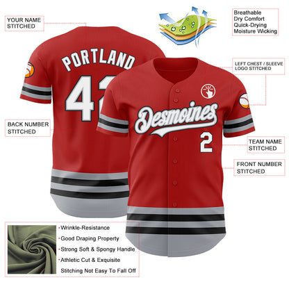 Custom Red Gray-Black Line Authentic Baseball Jersey - Sky-Custom