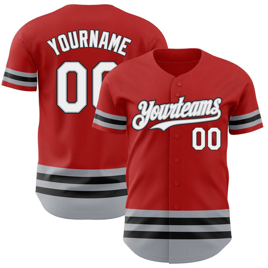 Custom Red Gray-Black Line Authentic Baseball Jersey - Sky-Custom