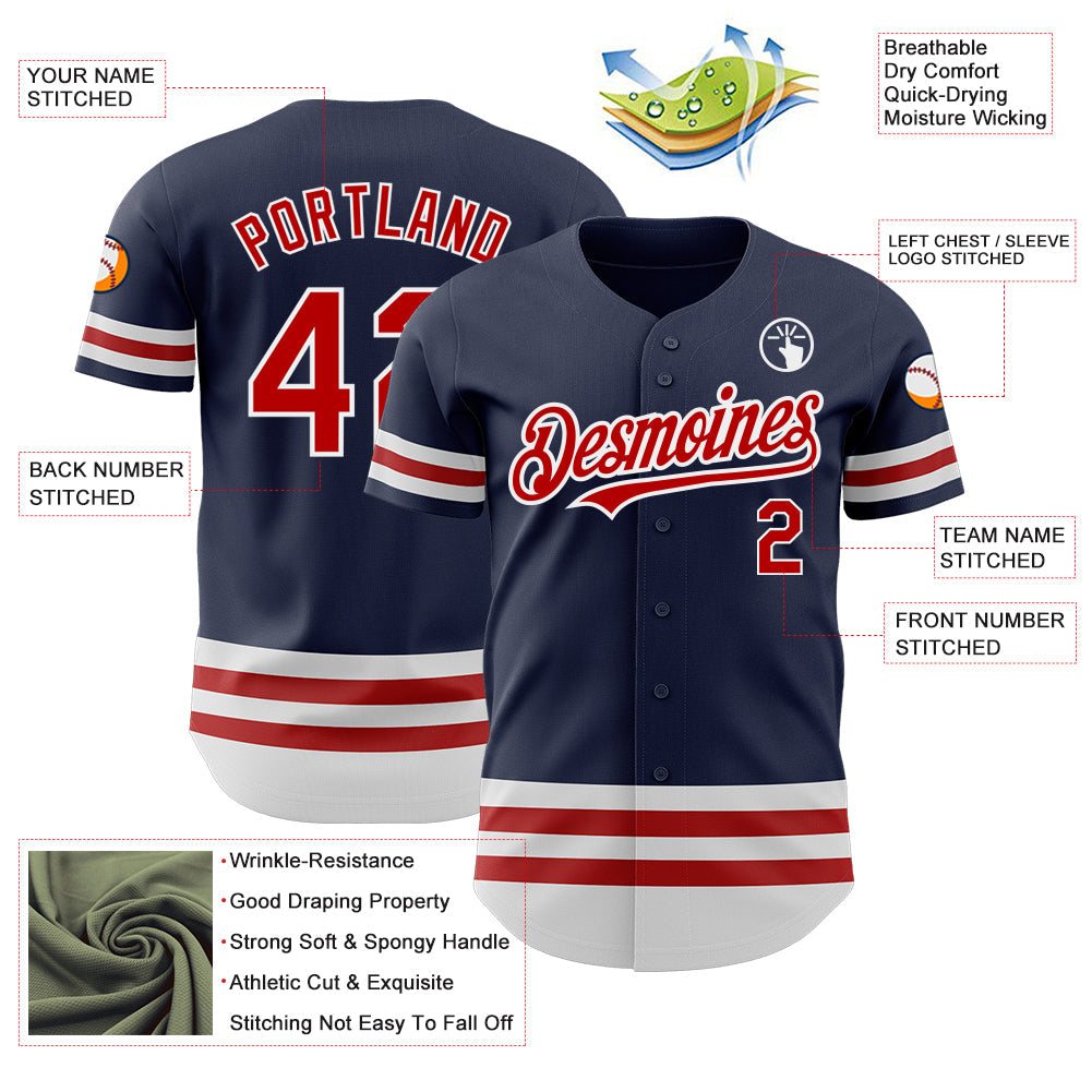 Custom Navy Red-White Line Authentic Baseball Jersey - Sky-Custom