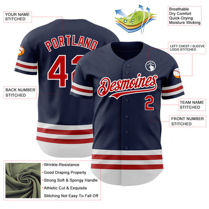 Custom Navy Red-White Line Authentic Baseball Jersey - Sky-Custom