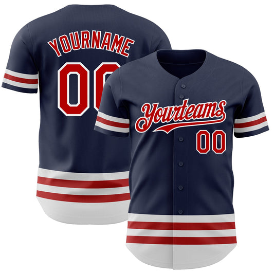 Custom Navy Red-White Line Authentic Baseball Jersey - Sky-Custom
