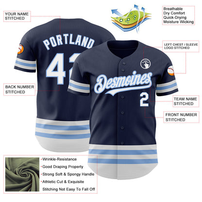 Custom Navy White-Light Blue Line Authentic Baseball Jersey - Sky-Custom
