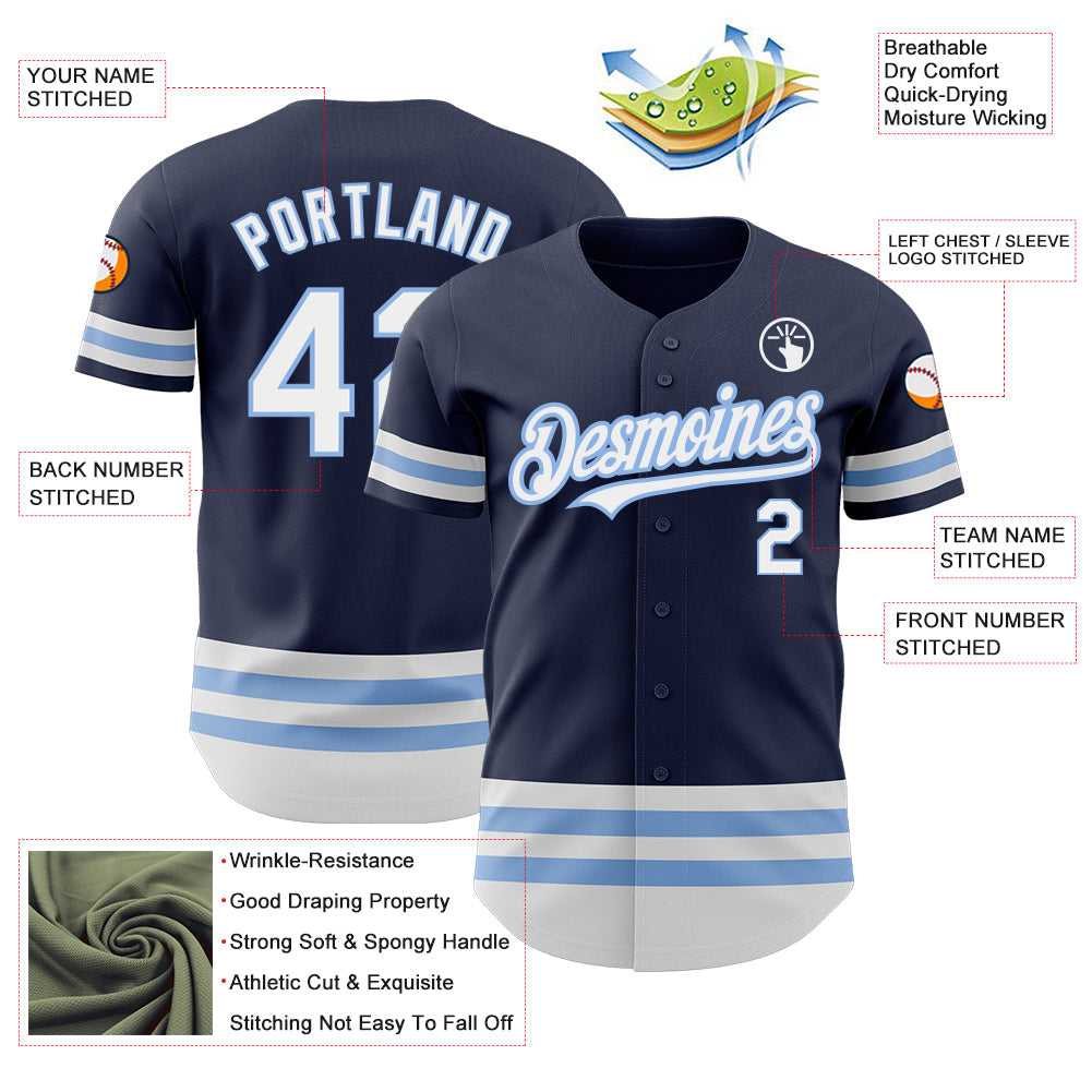 Custom Navy White-Light Blue Line Authentic Baseball Jersey - Sky-Custom