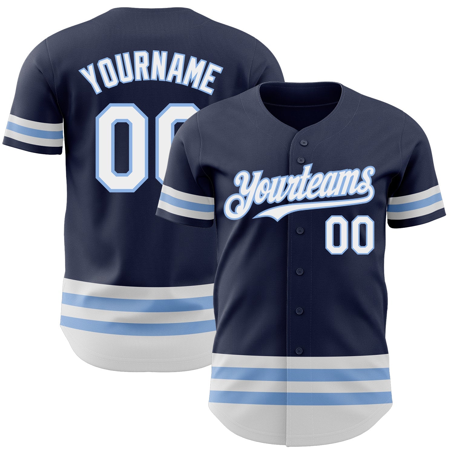 Custom Navy White-Light Blue Line Authentic Baseball Jersey - Sky-Custom