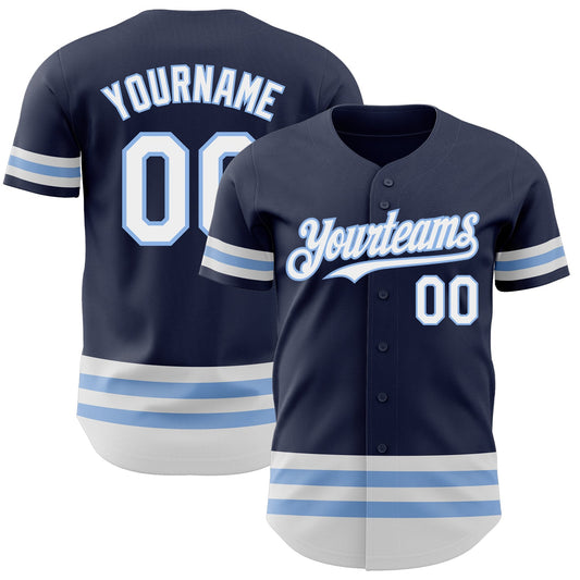 Custom Navy White-Light Blue Line Authentic Baseball Jersey - Sky-Custom