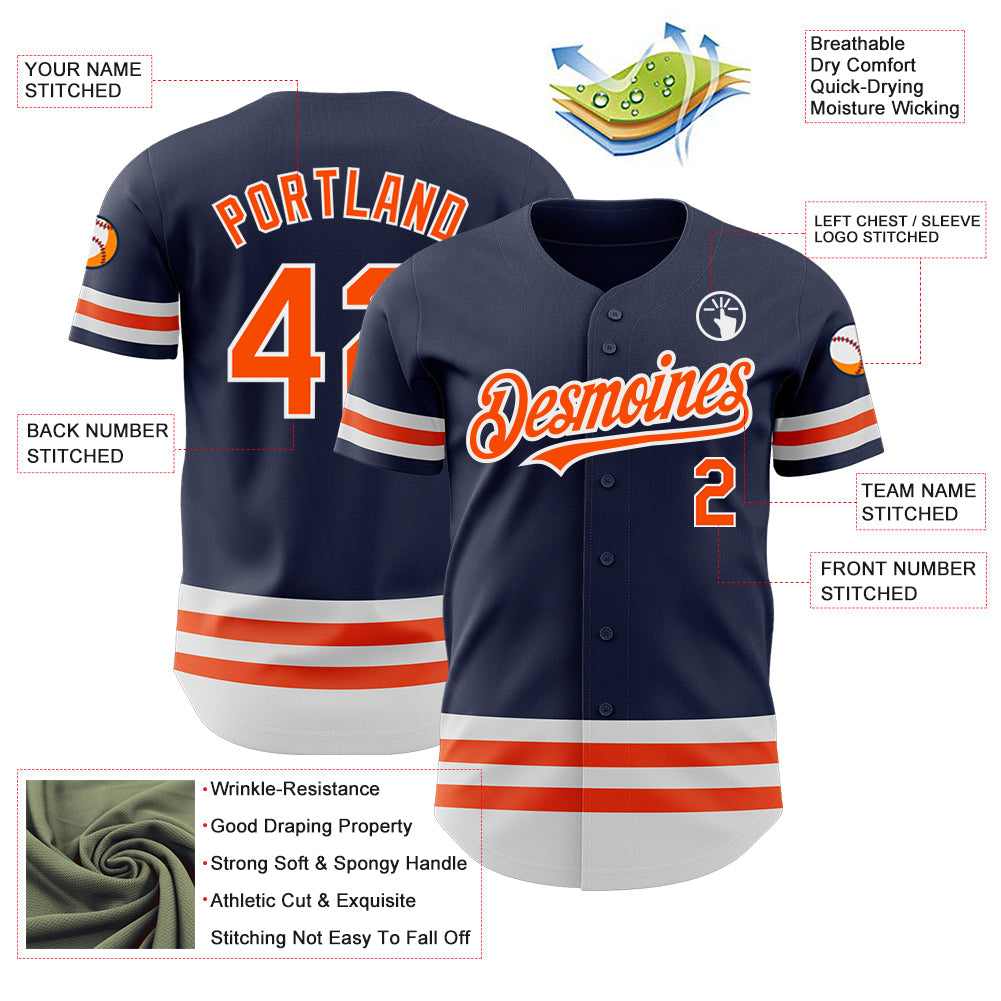 Custom Navy Orange-White Line Authentic Baseball Jersey - Sky-Custom