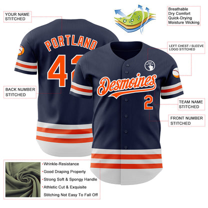 Custom Navy Orange-White Line Authentic Baseball Jersey - Sky-Custom