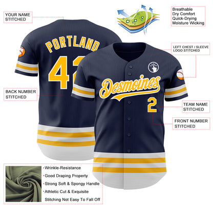 Custom Navy Gold-White Line Authentic Baseball Jersey - Sky-Custom