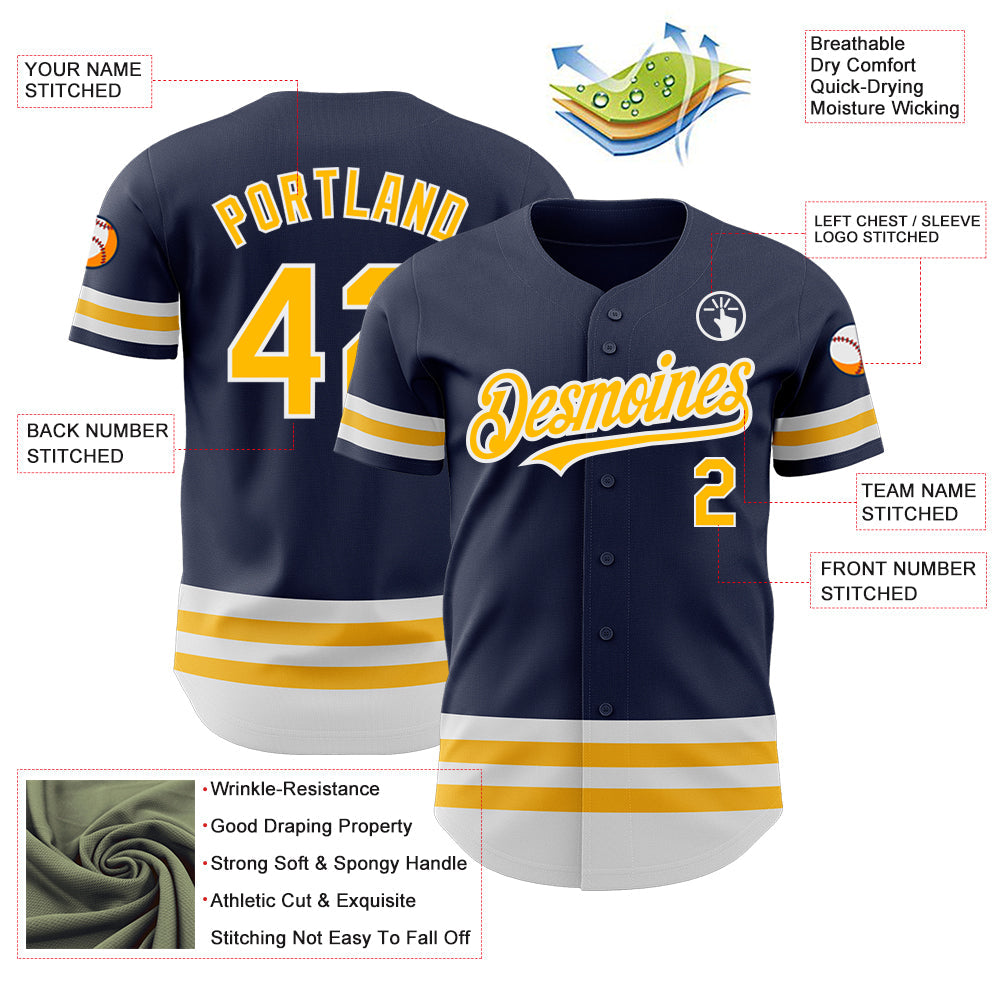 Custom Navy Gold-White Line Authentic Baseball Jersey - Sky-Custom