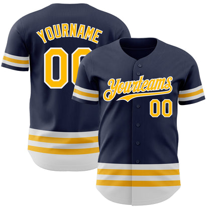 Custom Navy Gold-White Line Authentic Baseball Jersey - Sky-Custom