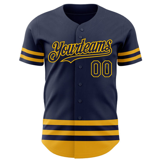 Custom Navy Gold Line Authentic Baseball Jersey - Sky-Custom