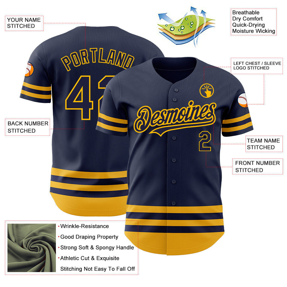 Custom Navy Gold Line Authentic Baseball Jersey - Sky-Custom