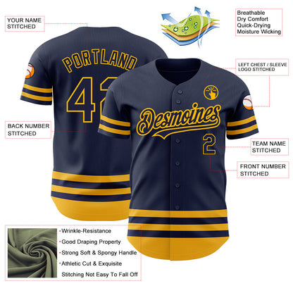 Custom Navy Gold Line Authentic Baseball Jersey - Sky-Custom