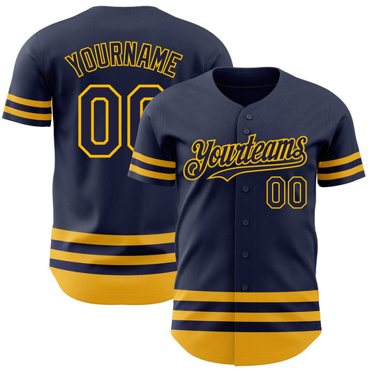 Custom Navy Gold Line Authentic Baseball Jersey - Sky-Custom