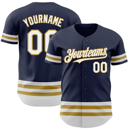 Custom Navy White-Old Gold Line Authentic Baseball Jersey - Sky-Custom