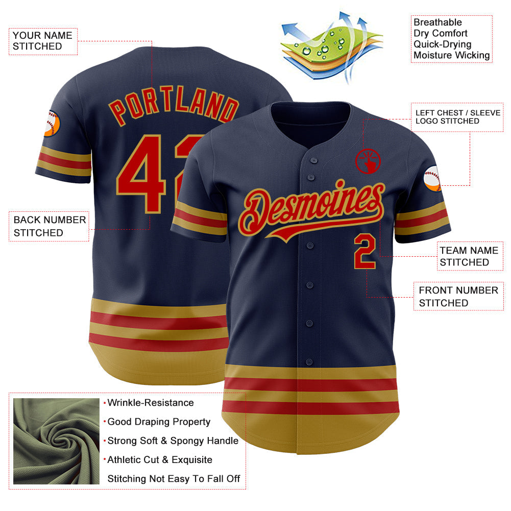 Custom Navy Red-Old Gold Line Authentic Baseball Jersey - Sky-Custom