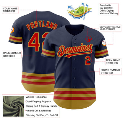 Custom Navy Red-Old Gold Line Authentic Baseball Jersey - Sky-Custom