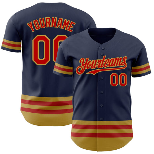 Custom Navy Red-Old Gold Line Authentic Baseball Jersey - Sky-Custom