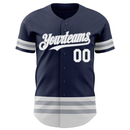 Custom Navy White-Gray Line Authentic Baseball Jersey - Sky-Custom