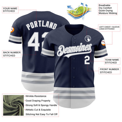 Custom Navy White-Gray Line Authentic Baseball Jersey - Sky-Custom