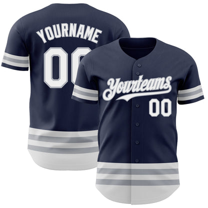 Custom Navy White-Gray Line Authentic Baseball Jersey - Sky-Custom