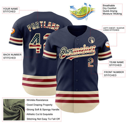 Custom Navy Vintage USA Flag Cream-Maroon Line Authentic Baseball Jersey - Sky-Custom