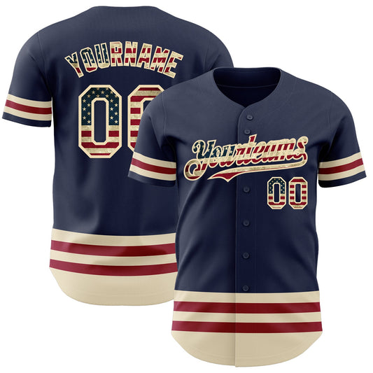Custom Navy Vintage USA Flag Cream-Maroon Line Authentic Baseball Jersey - Sky-Custom