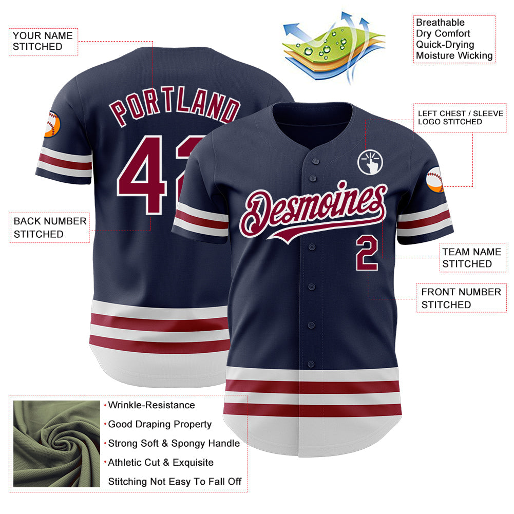 Custom Navy Maroon-White Line Authentic Baseball Jersey - Sky-Custom
