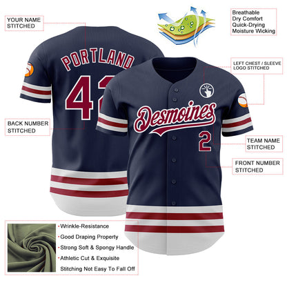 Custom Navy Maroon-White Line Authentic Baseball Jersey - Sky-Custom