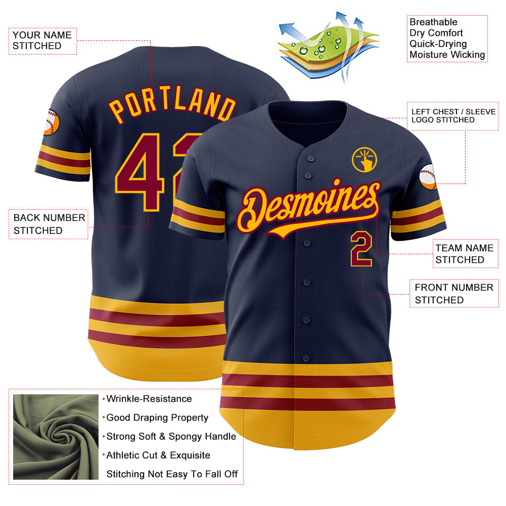 Custom Navy Maroon-Gold Line Authentic Baseball Jersey - Sky-Custom